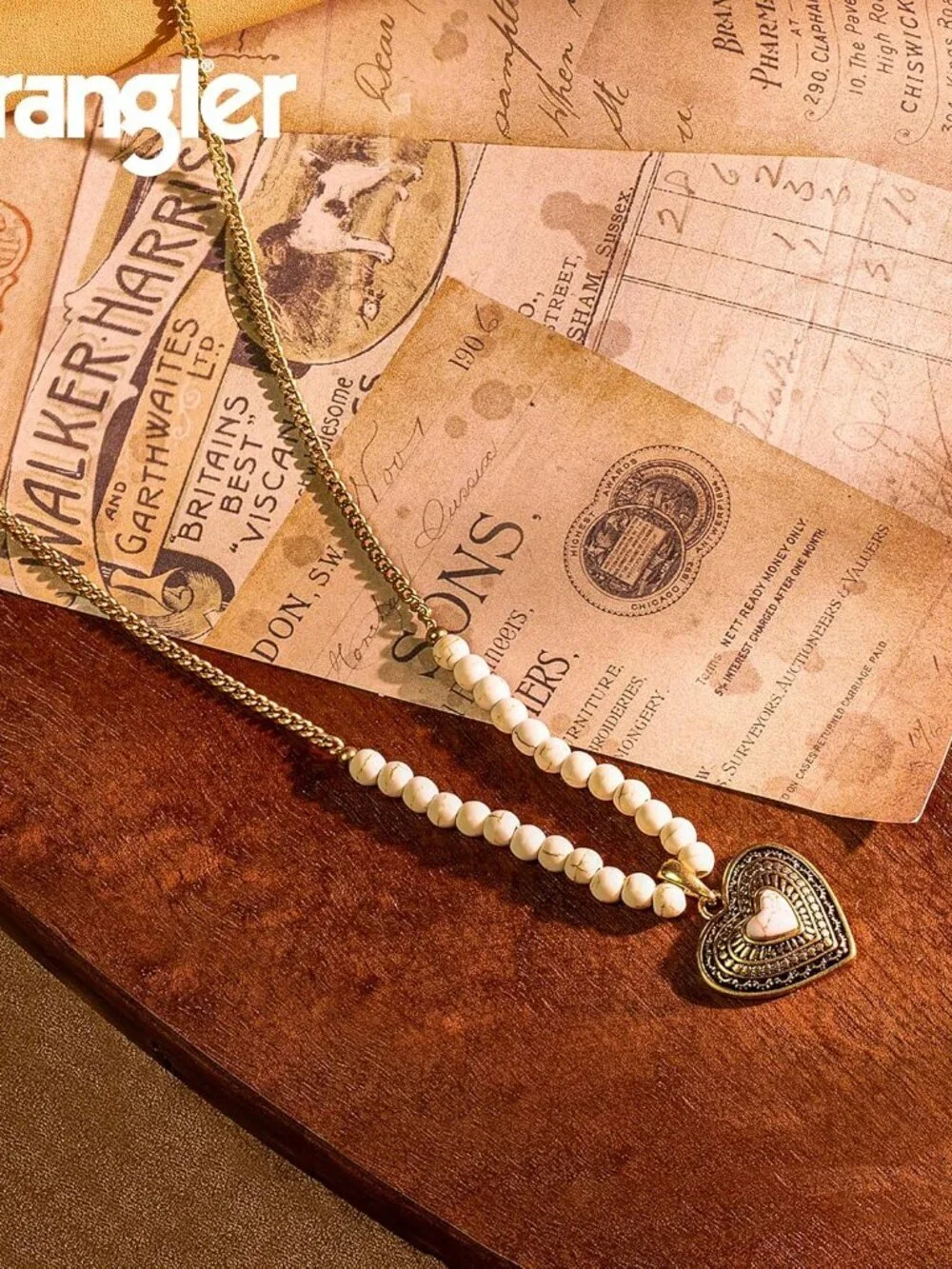 Women's White 1 Western Gold Plated Wrangler Heart Turquoise Pendant Necklace